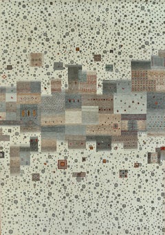 Large Handmade Abstract Tribal Wool Rug in Natural Beige and Soft Grey