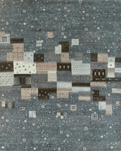 Large Handmade Abstract Tribal Wool Rug Slate Blue, Grey & Natural Earth Tones