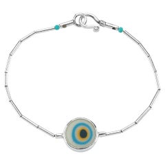 Large Handmade Blue Porcelain  Evil Eye Sterling Silver Bracelet