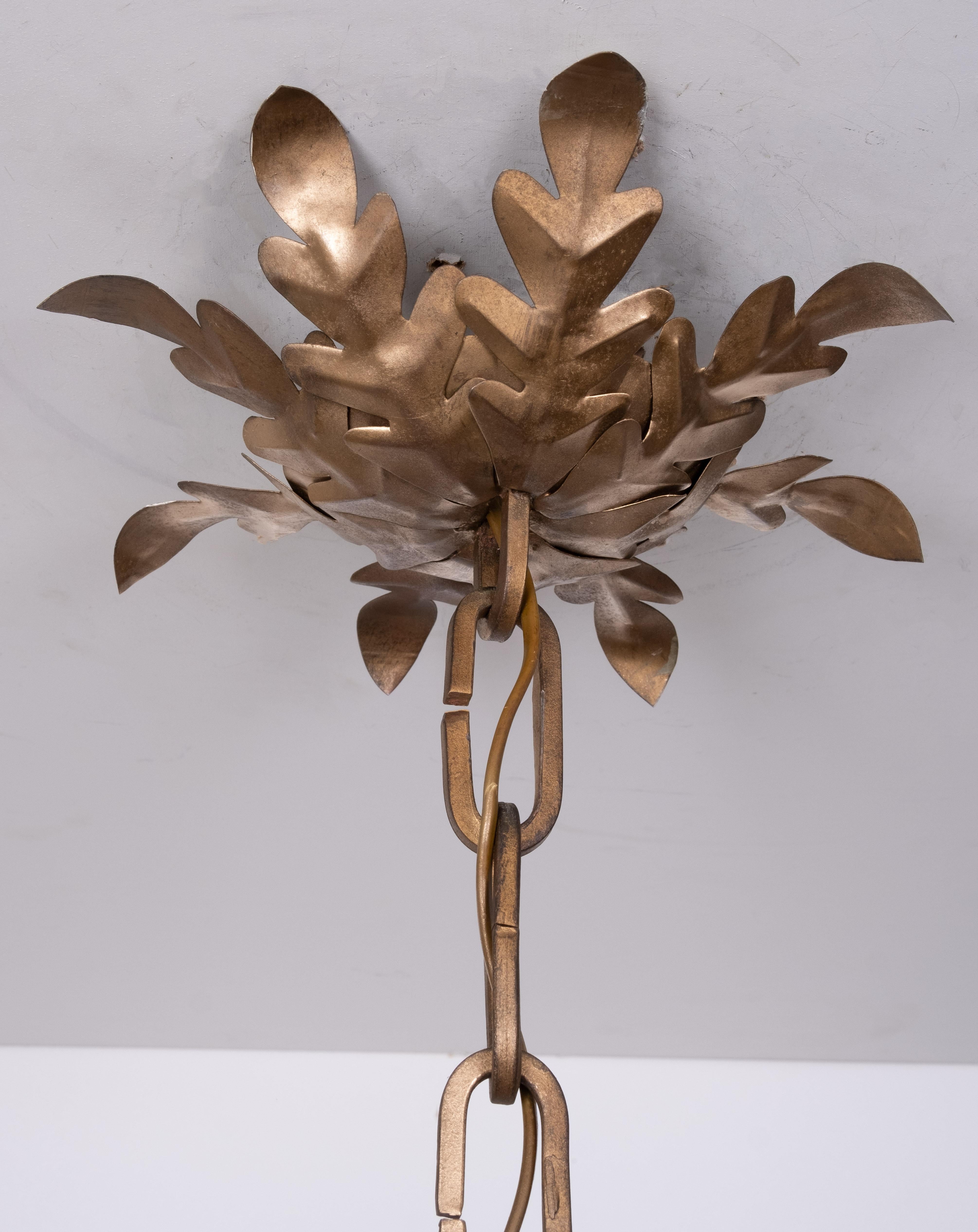 Large handmade Brass Leaf Hall lamp 1970s Germany In Good Condition For Sale In Den Haag, NL