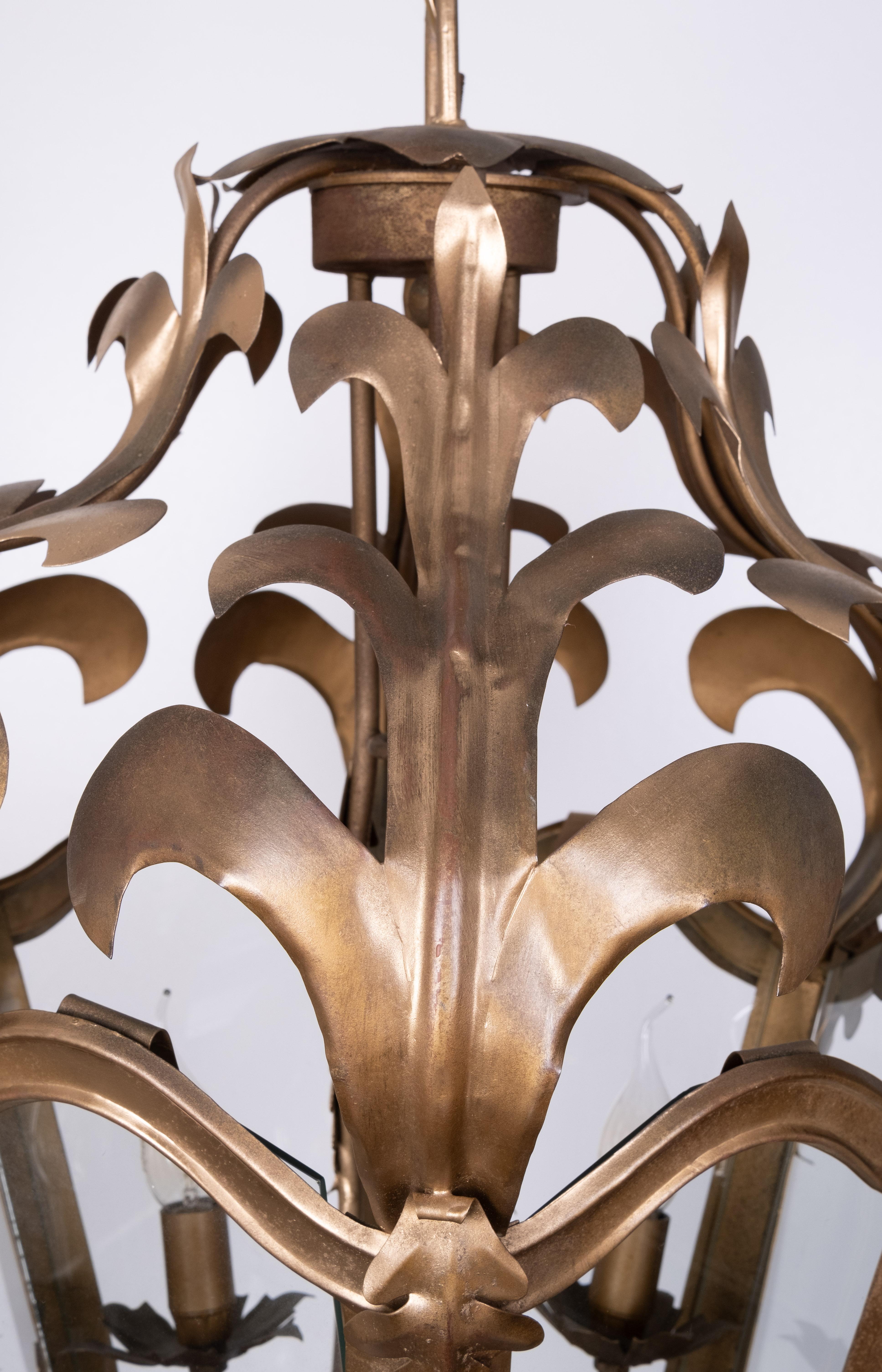 Late 20th Century Large handmade Brass Leaf Hall lamp 1970s Germany For Sale