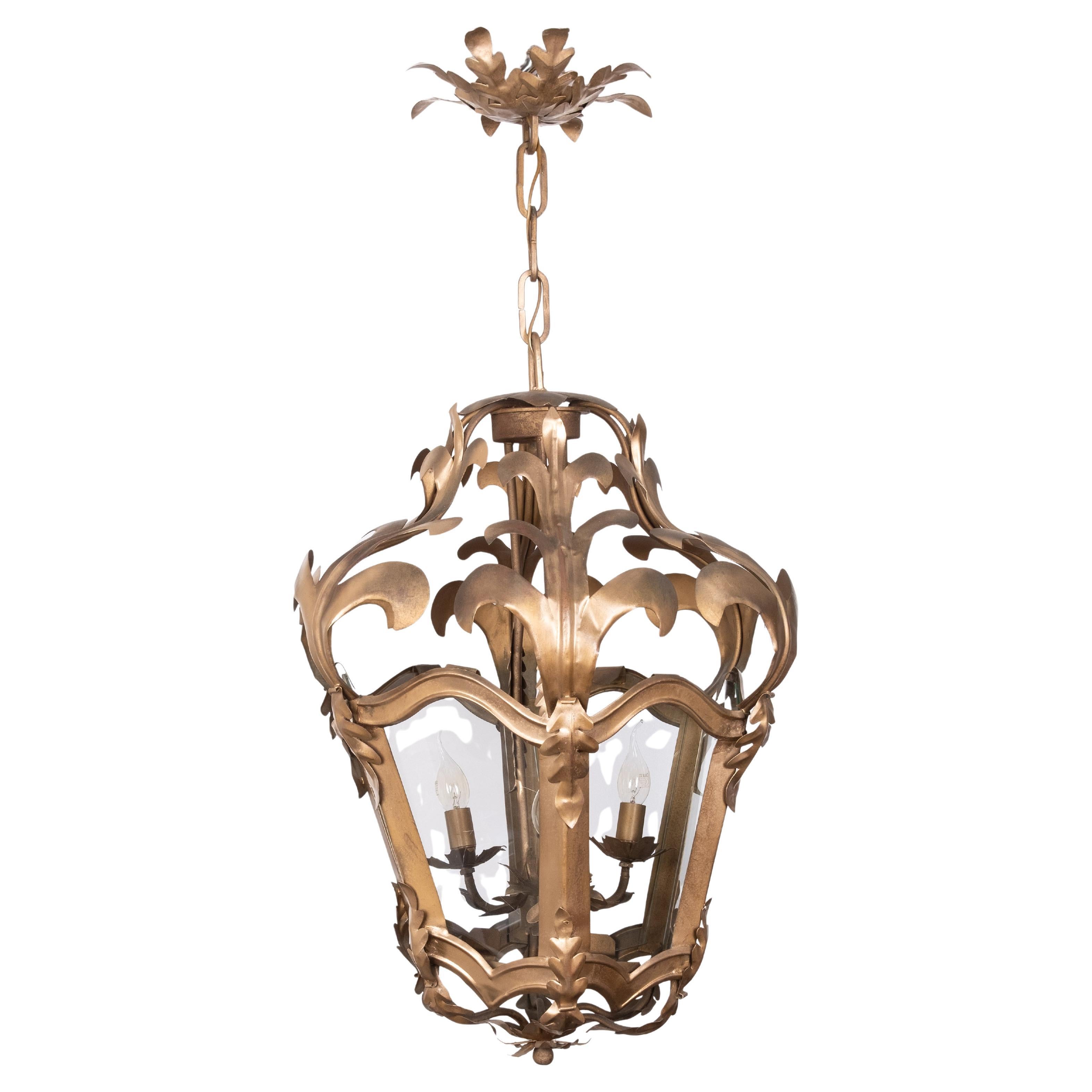 Large handmade Brass Leaf Hall lamp 1970s Germany