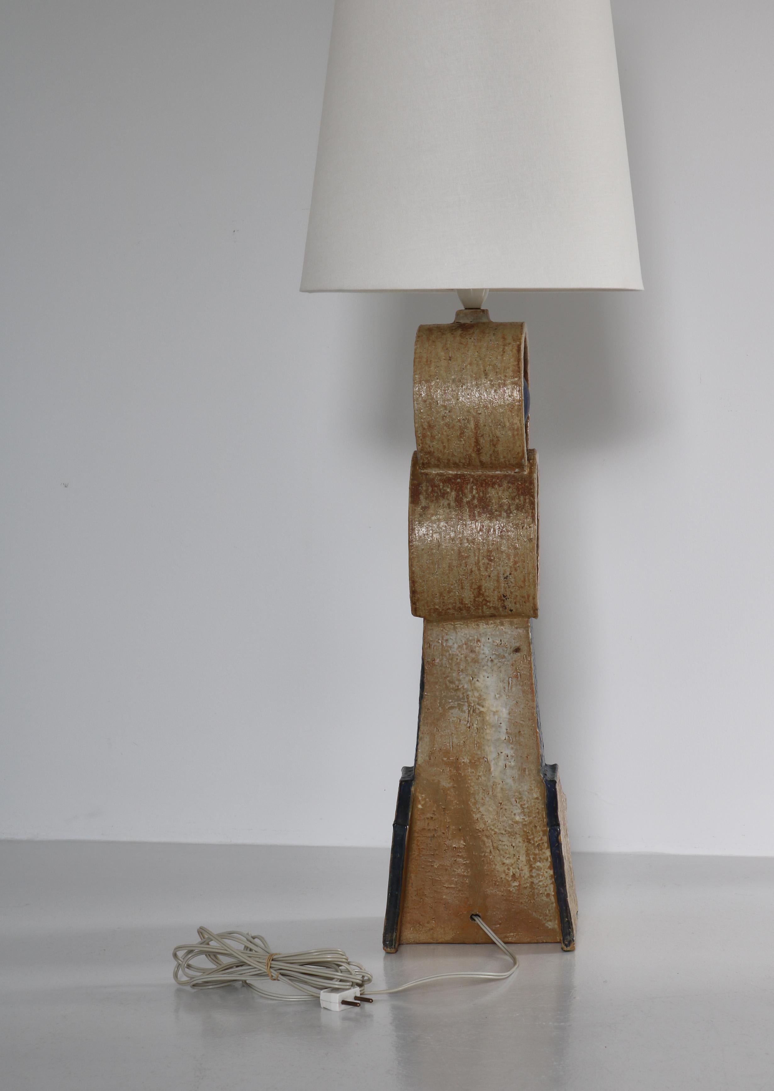 Large Handmade Brutalist Stoneware Table Lamp by Sejer Ceramics, Denmark, 1960s For Sale 5