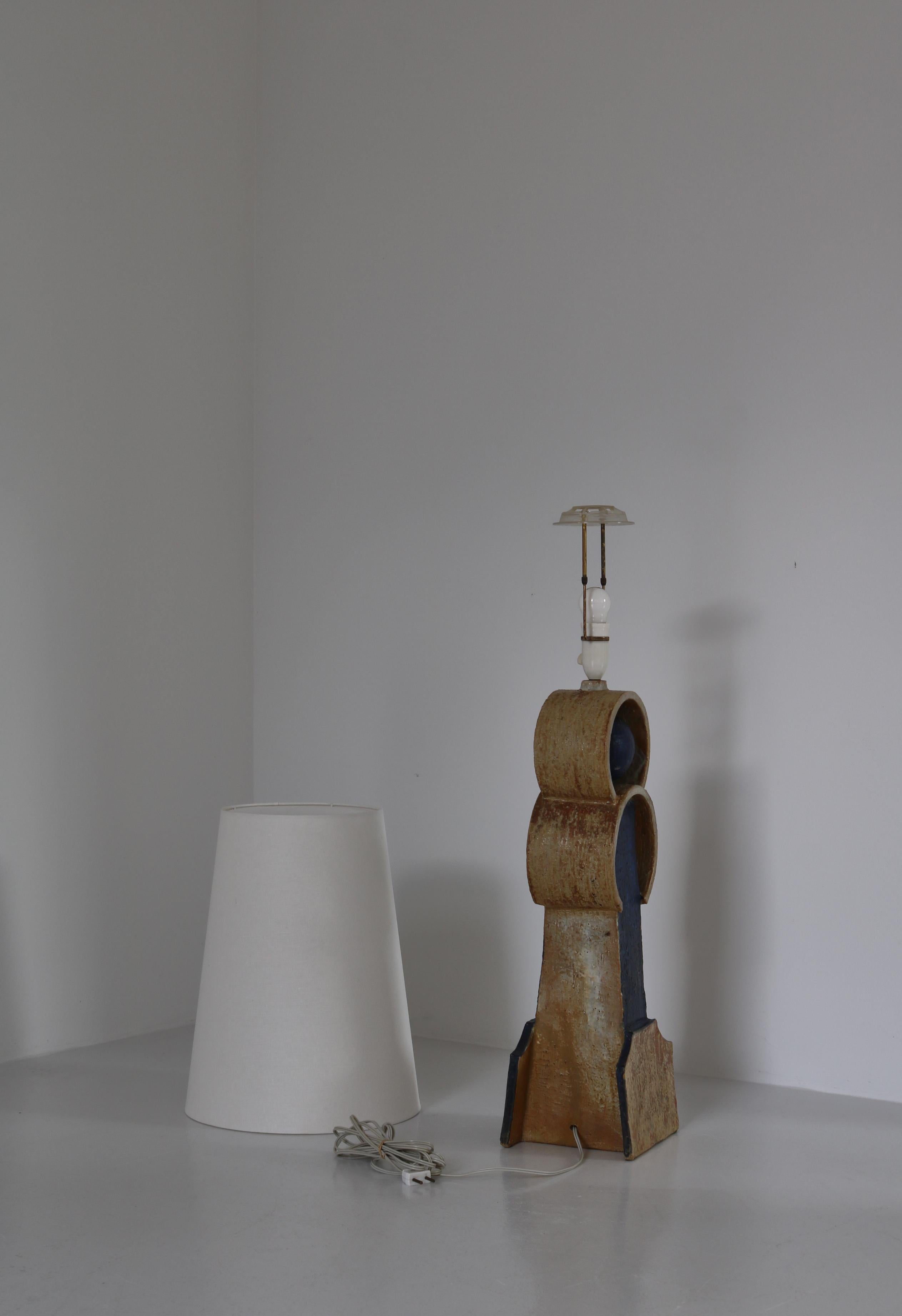 Large Handmade Brutalist Stoneware Table Lamp by Sejer Ceramics, Denmark, 1960s For Sale 6