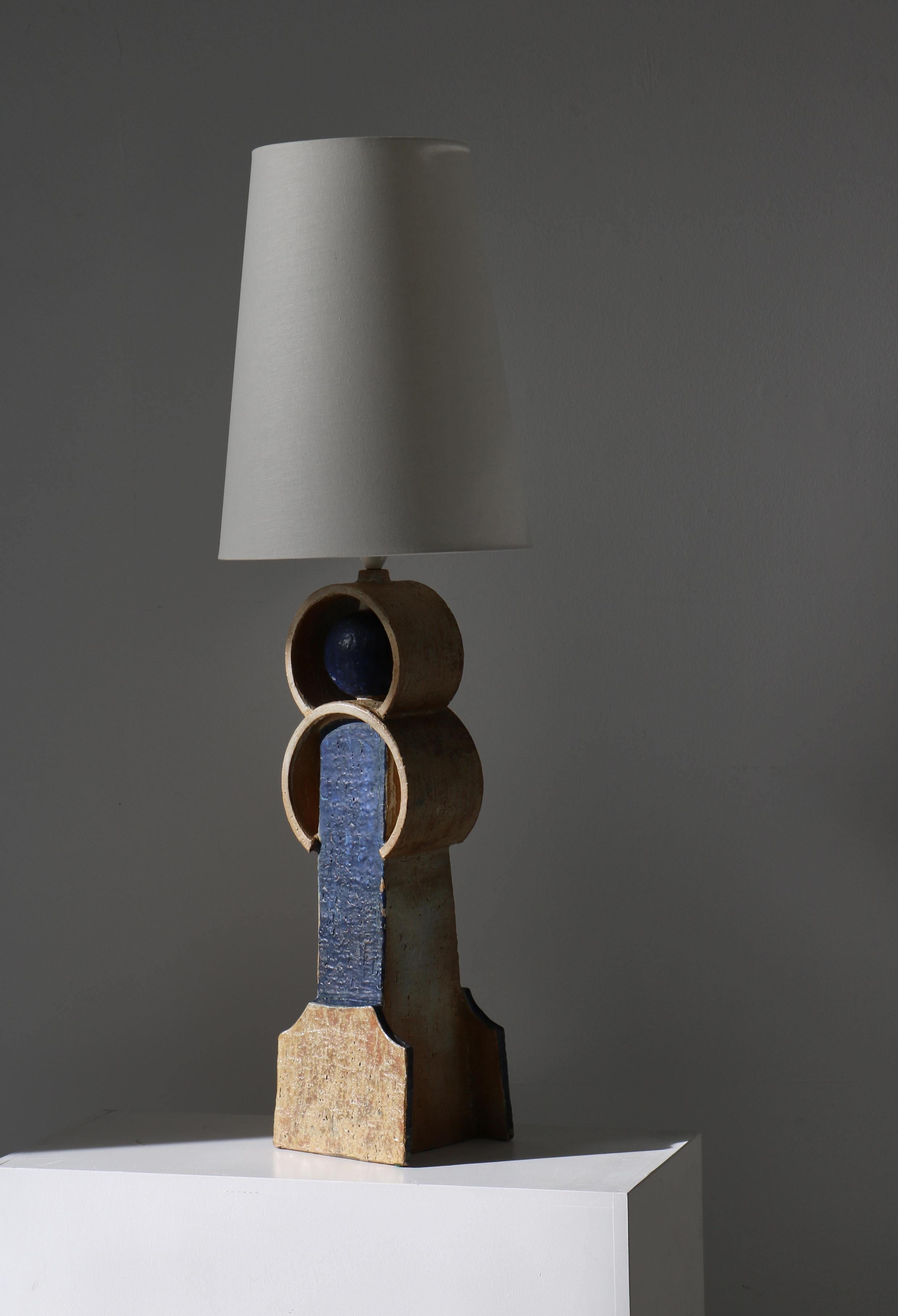 Large Handmade Brutalist Stoneware Table Lamp by Sejer Ceramics, Denmark, 1960s For Sale 8
