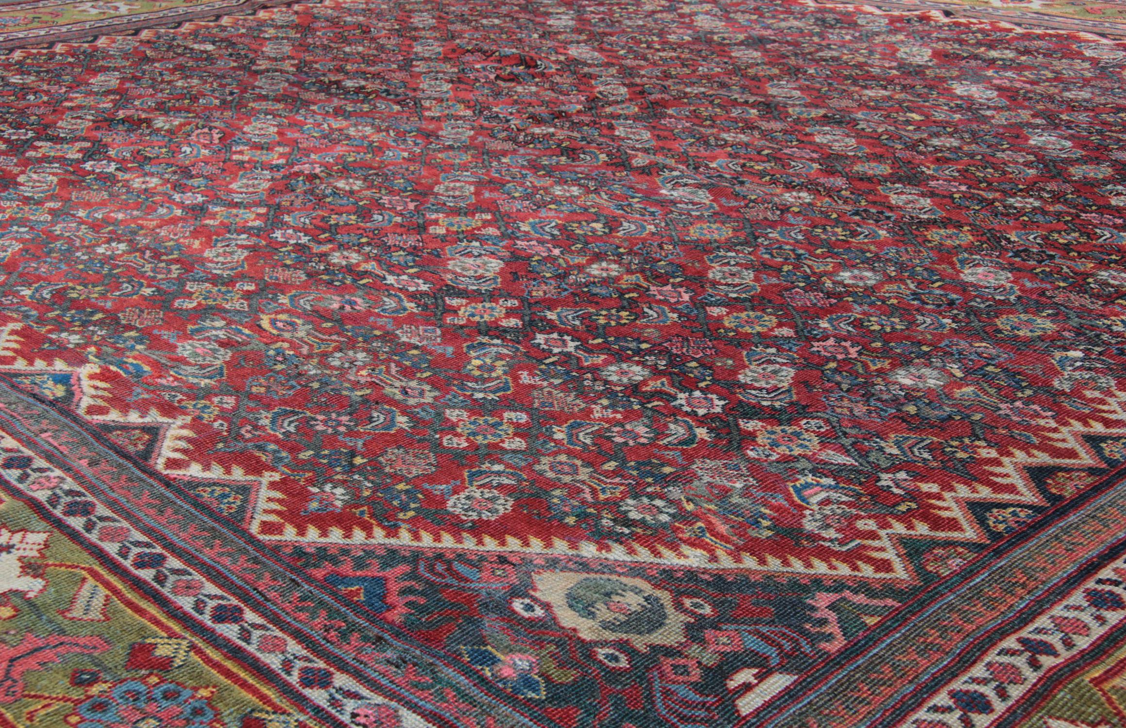 Hand-Knotted Large Handmade Carpet Antique Mahal Persian Rug Mashayekh Square Carpet  For Sale
