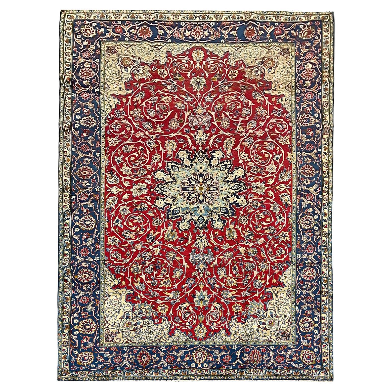 Großer handgefertigter traditioneller roter orientalischer Teppich aus Wolle 256 x 365 cm im Angebot