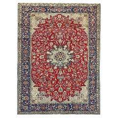 Vintage Large Handmade Carpet Traditional Red Wool Oriental Rug