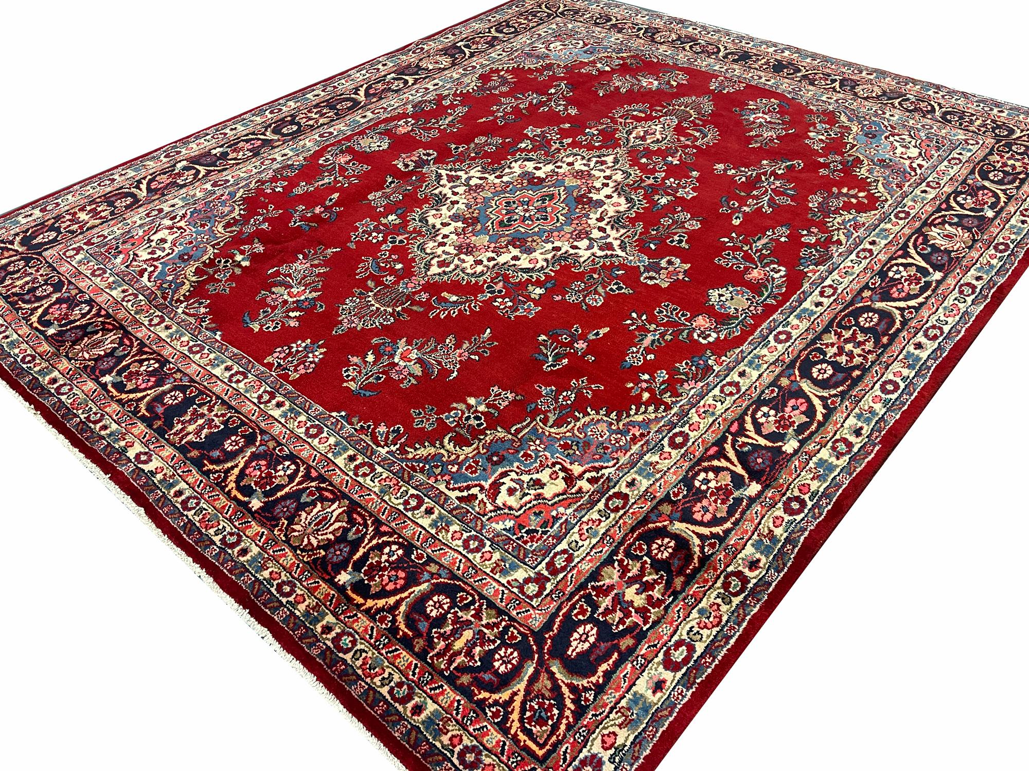 Mid-Century Modern Large Handmade Carpet Traditional Red Wool Oriental Rug  For Sale