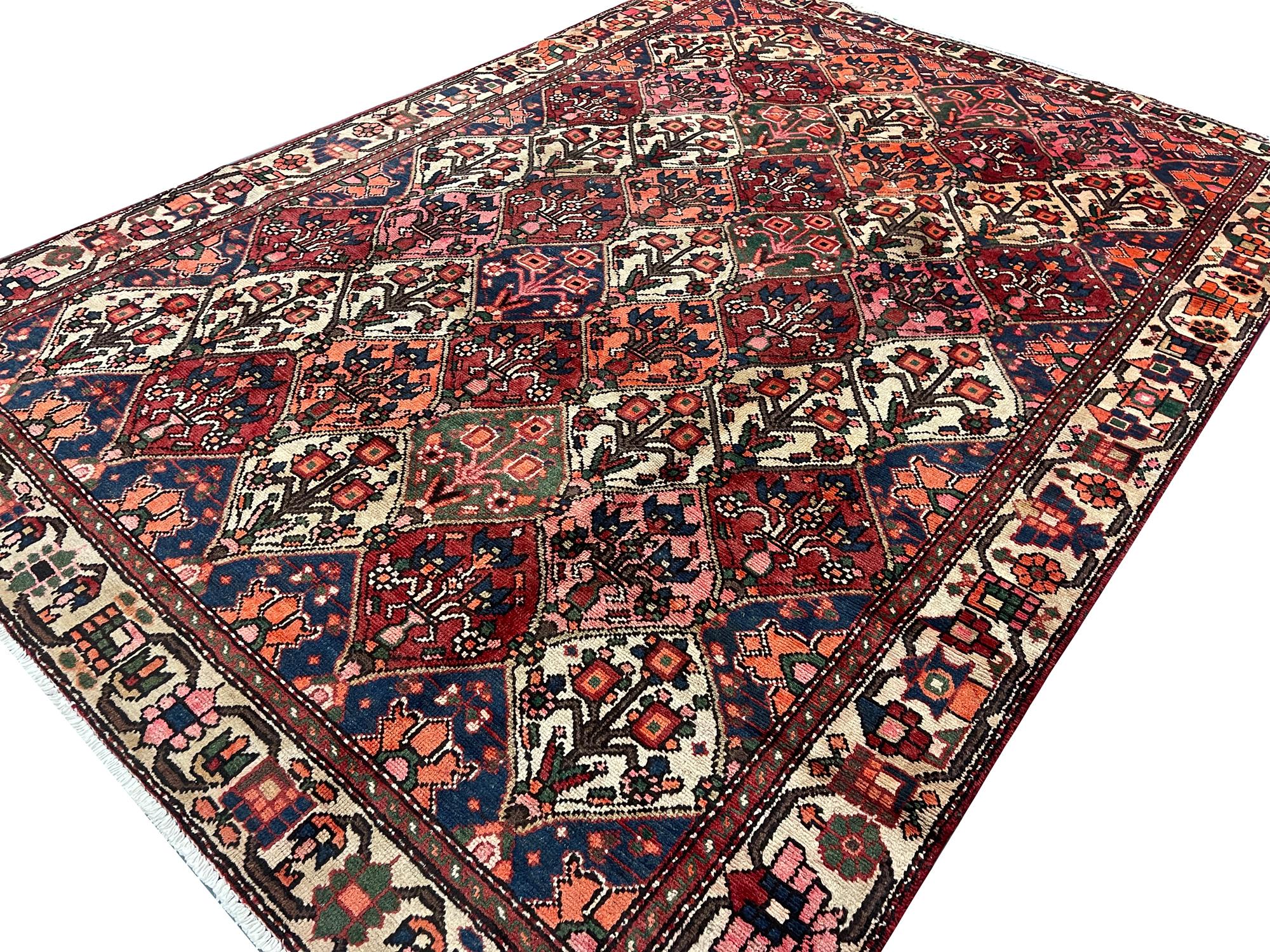 Rustic Large Handmade Carpet Traditional Red Wool Rug Oriental All Over For Sale