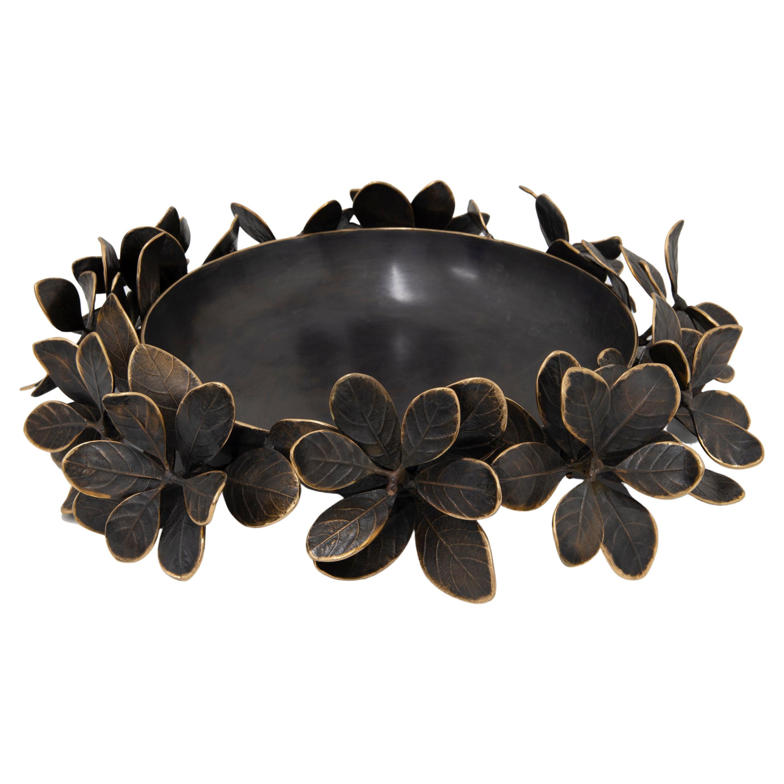 Large Handmade Cast Bronze Kathal Leaves Decorative Bowl Sculpture