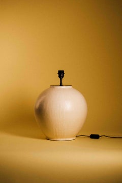 Large Handmade Ceramic Table Lamp — Bone Matte Glaze, Rounded Sculptural Form