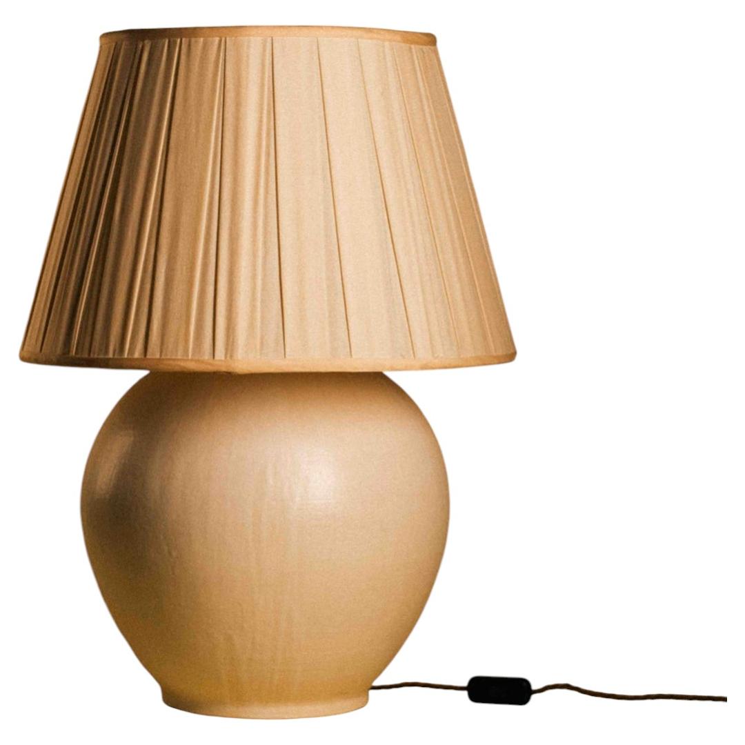 Large Handmade Ceramic Table Lamp — Bone Matte Glaze, Rounded Sculptural Form For Sale