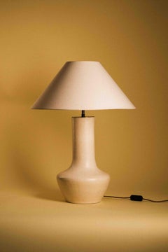 Large Handmade Ceramic Table Lamp — Bone Matte Glaze, Slender Candlestick Form