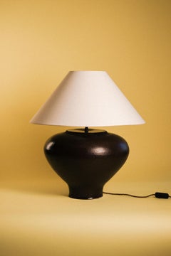 Large Handmade Ceramic Table Lamp — Chocolate Matte Glaze, Sculptural Urn Form