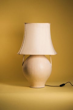 Large Handmade Ceramic Table Lamp — Nude Matte Glaze, Urn with Handles