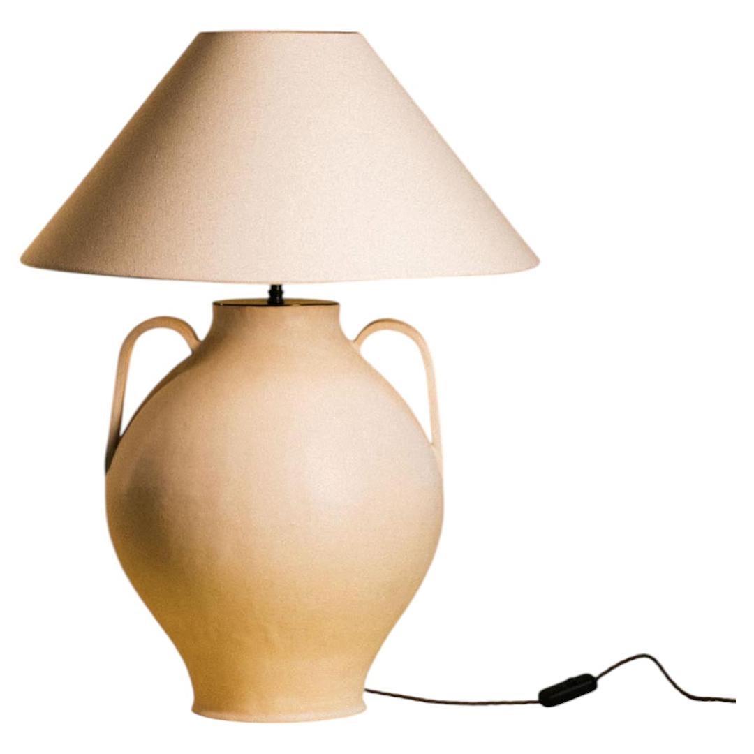 Large Handmade Ceramic Table Lamp — Nude Matte Glaze, Urn with Handles