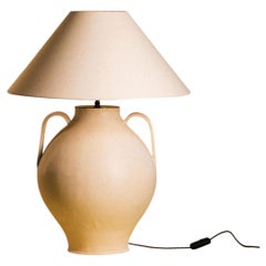 Large Handmade Ceramic Table Lamp — Nude Matte Glaze, Urn with Handles