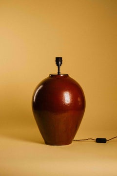 Large Handmade Ceramic Table Lamp — Oxblood Glossy Glaze, Sculptural Urn Form