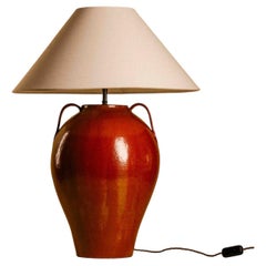 Large Handmade Ceramic Table Lamp — Poppy Red Glazed Urn with Handles