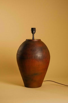 Large Handmade Ceramic Table Lamp — Weathered Terracotta, Sculptural Urn