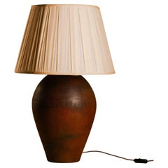 Large Handmade Ceramic Table Lamp — Weathered Terracotta, Sculptural Urn