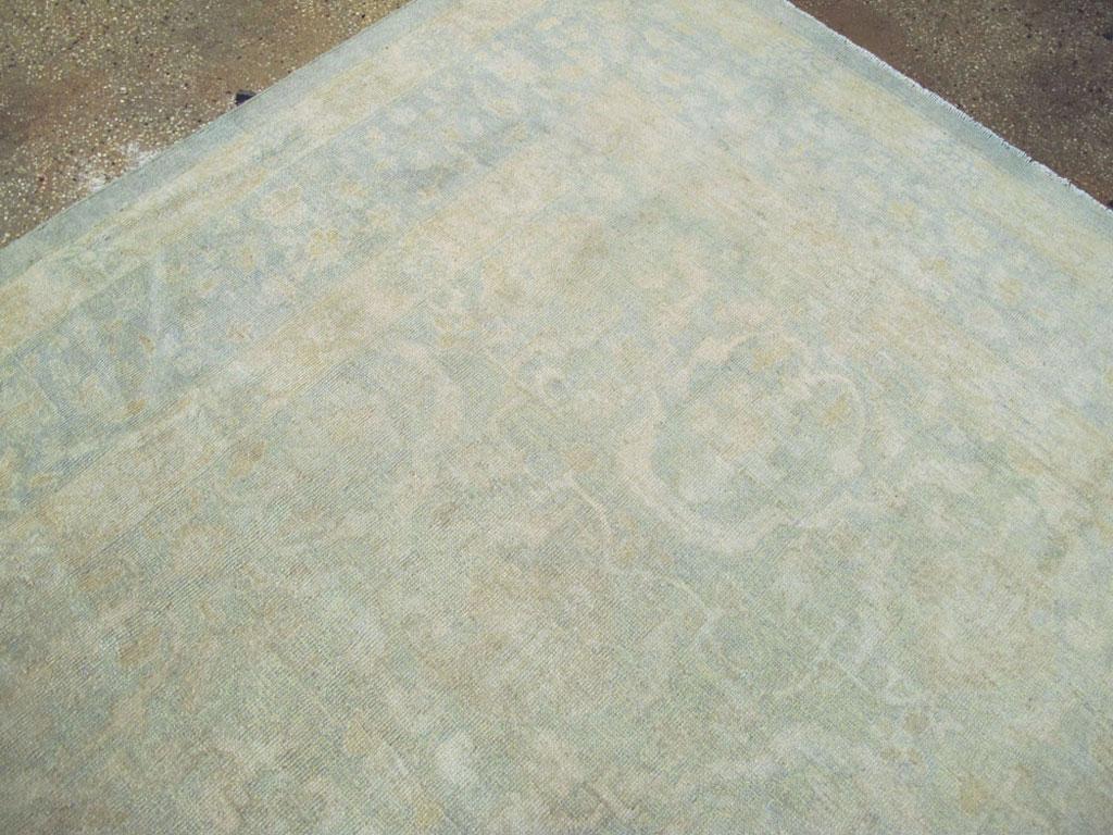Large Handmade Chinese Carpet in Seafoam Blue and Seafoam Green In Good Condition For Sale In New York, NY