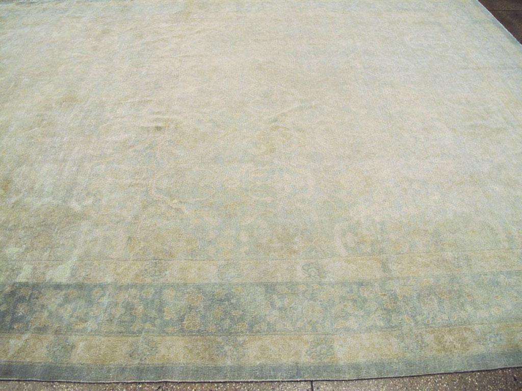 20th Century Large Handmade Chinese Carpet in Seafoam Blue and Seafoam Green For Sale