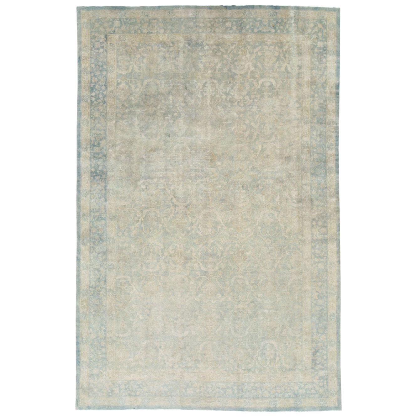 Large Handmade Chinese Carpet in Seafoam Blue and Seafoam Green For Sale