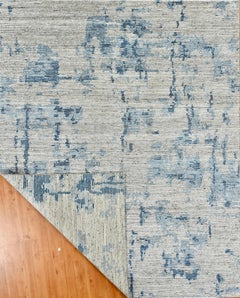 Large Handmade Contemporary Abstract Rug in Beige and Blue