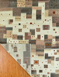 Large Handmade Contemporary Tribal Wool Rug in Natural Beige and Soft Grey