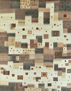 Large Handmade Contemporary Tribal Wool Rug in Natural Beige and Soft Grey