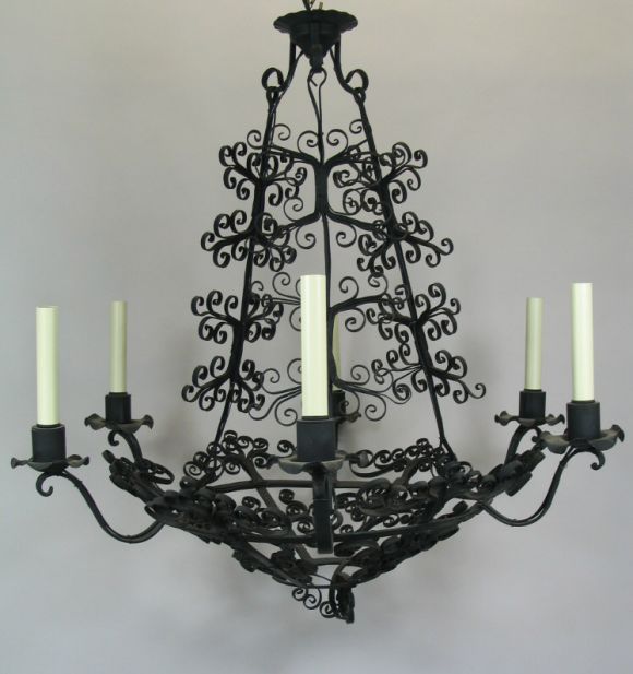 #1-4002 A handmade French iron scroll work six-light chandelier.


 