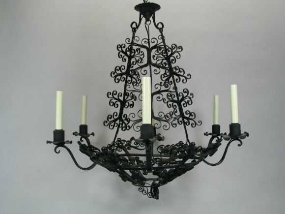 Metal Large Handmade Country French Chandelier, circa 1920s For Sale