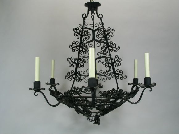 Metal Antique French Handmade Country French Chandelier, circa 1920s For Sale