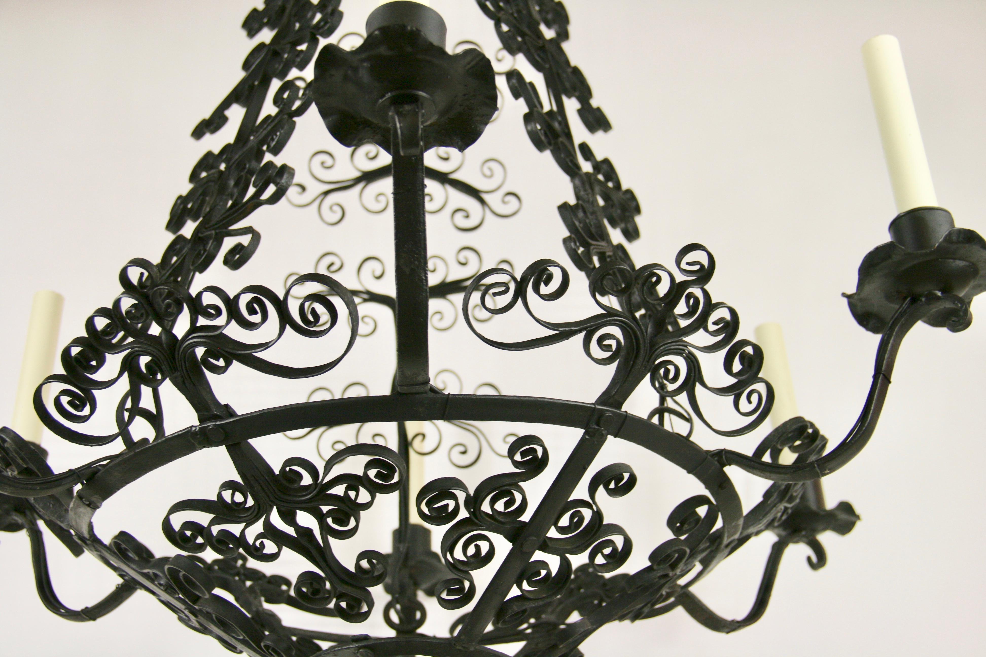 Large Handmade Country French Chandelier, circa 1920s For Sale 2