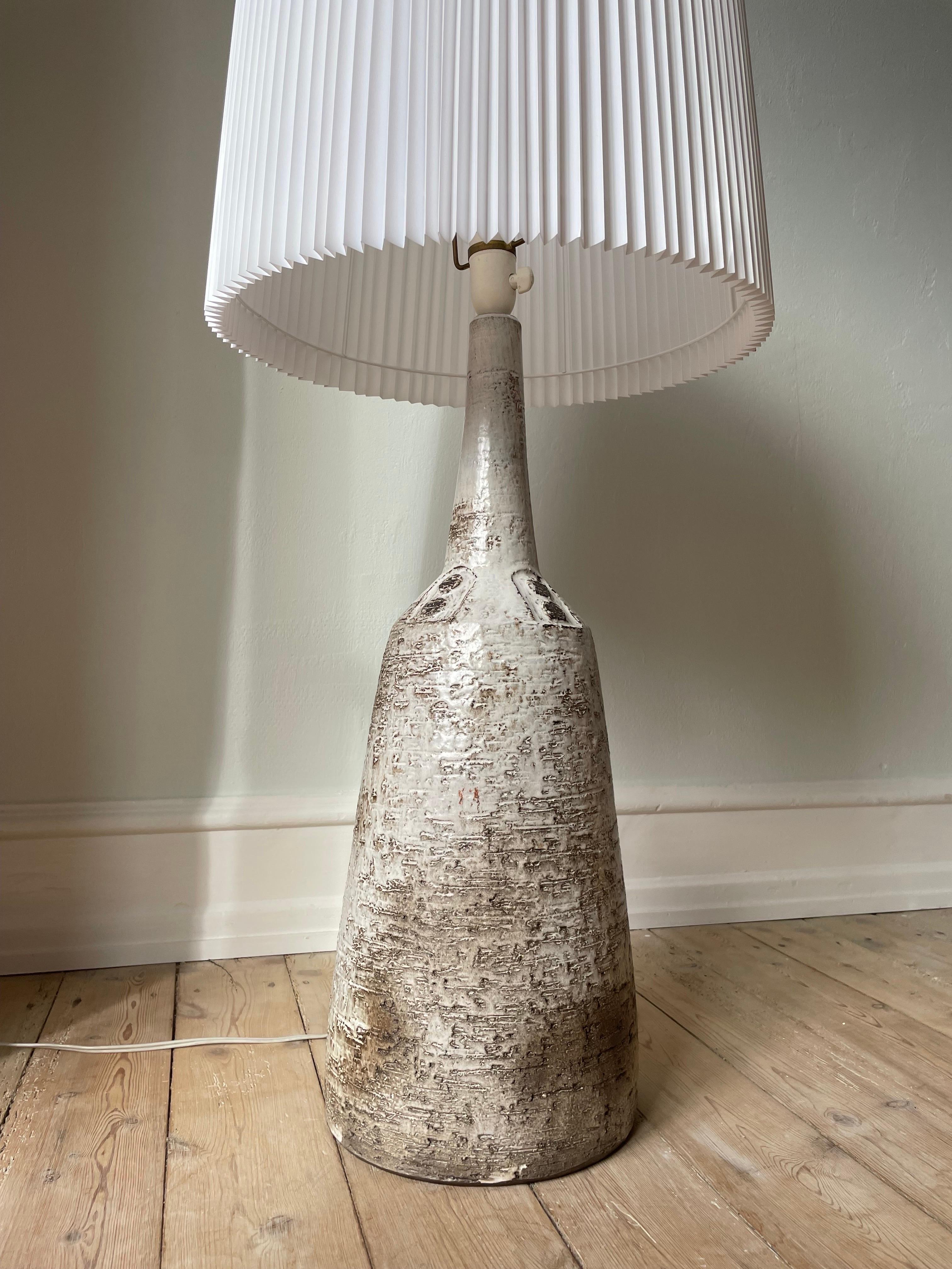 Hand-Carved Large Handmade Ceramic Floor Lamp by Danish Sejer Keramik, 1960s For Sale