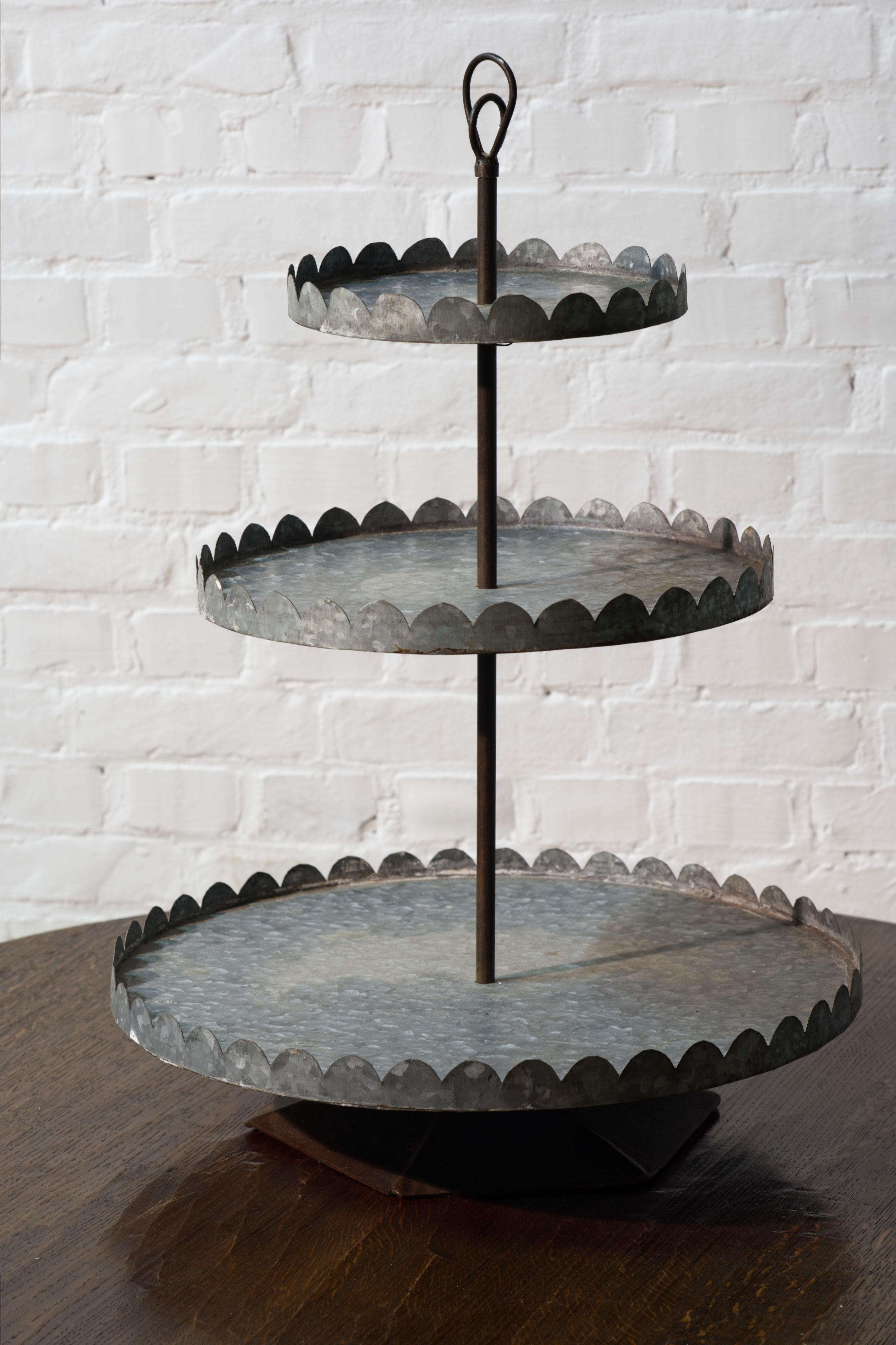 Handmade Farmhouse Metal Serving / Cake Stand – Possibly French or Belgian, Early 20th Century
Charming Folk Art with Galvanised Sheet Metal Detailing

This unique handmade serving or cake stand is a delightful example of rustic farmhouse