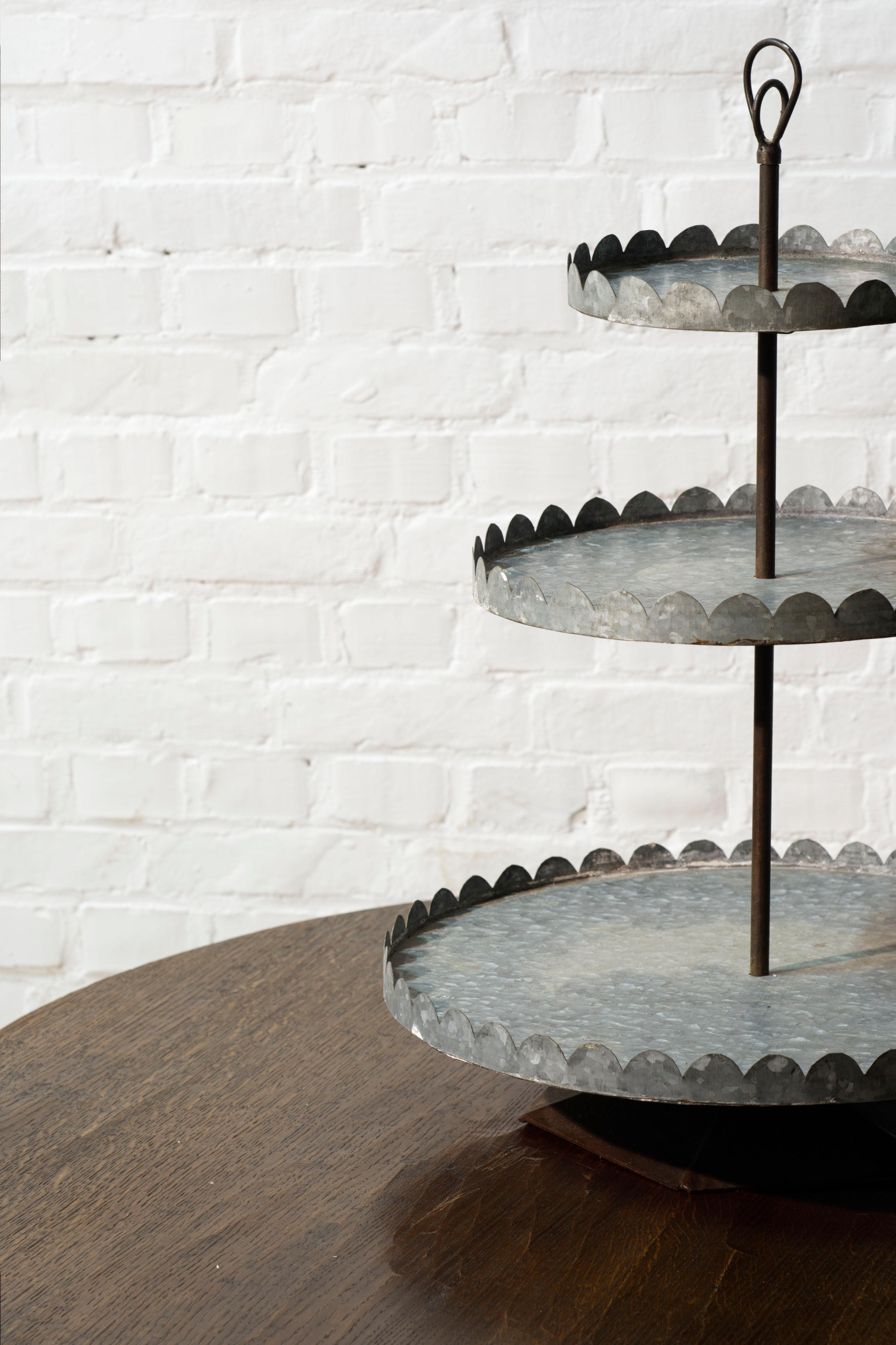 Large Handmade French/Belgian Three Tier Dessert Stand, 1940's (Belgisch) im Angebot