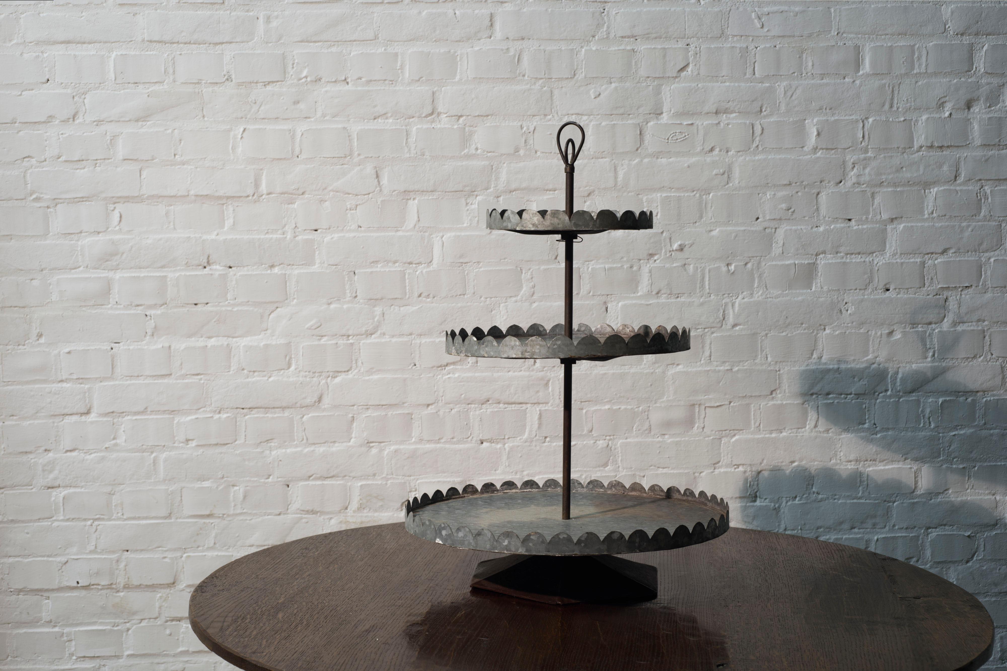 Large Handmade French/Belgian Three Tier Dessert Stand, 1940's (Mitte des 20. Jahrhunderts) im Angebot