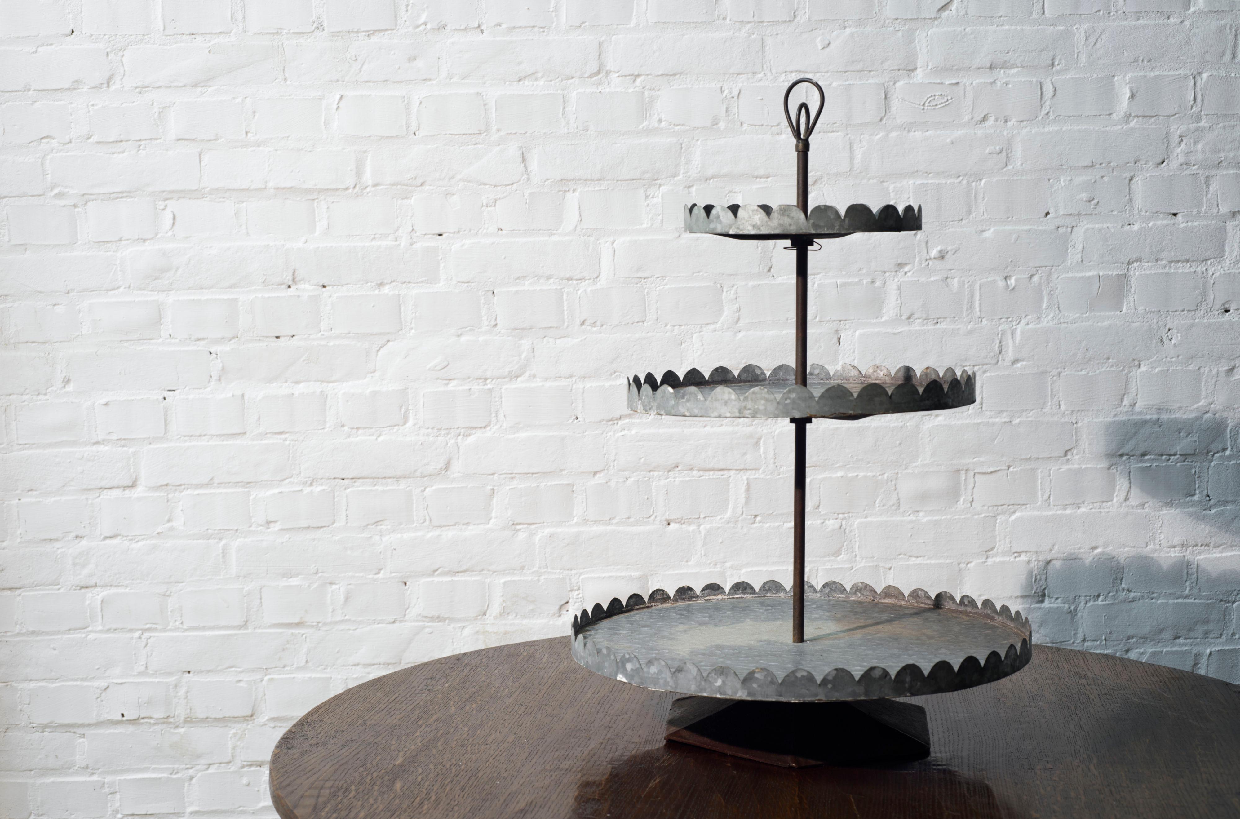 Large Handmade French/Belgian Three Tier Dessert Stand, 1940's (Metall) im Angebot