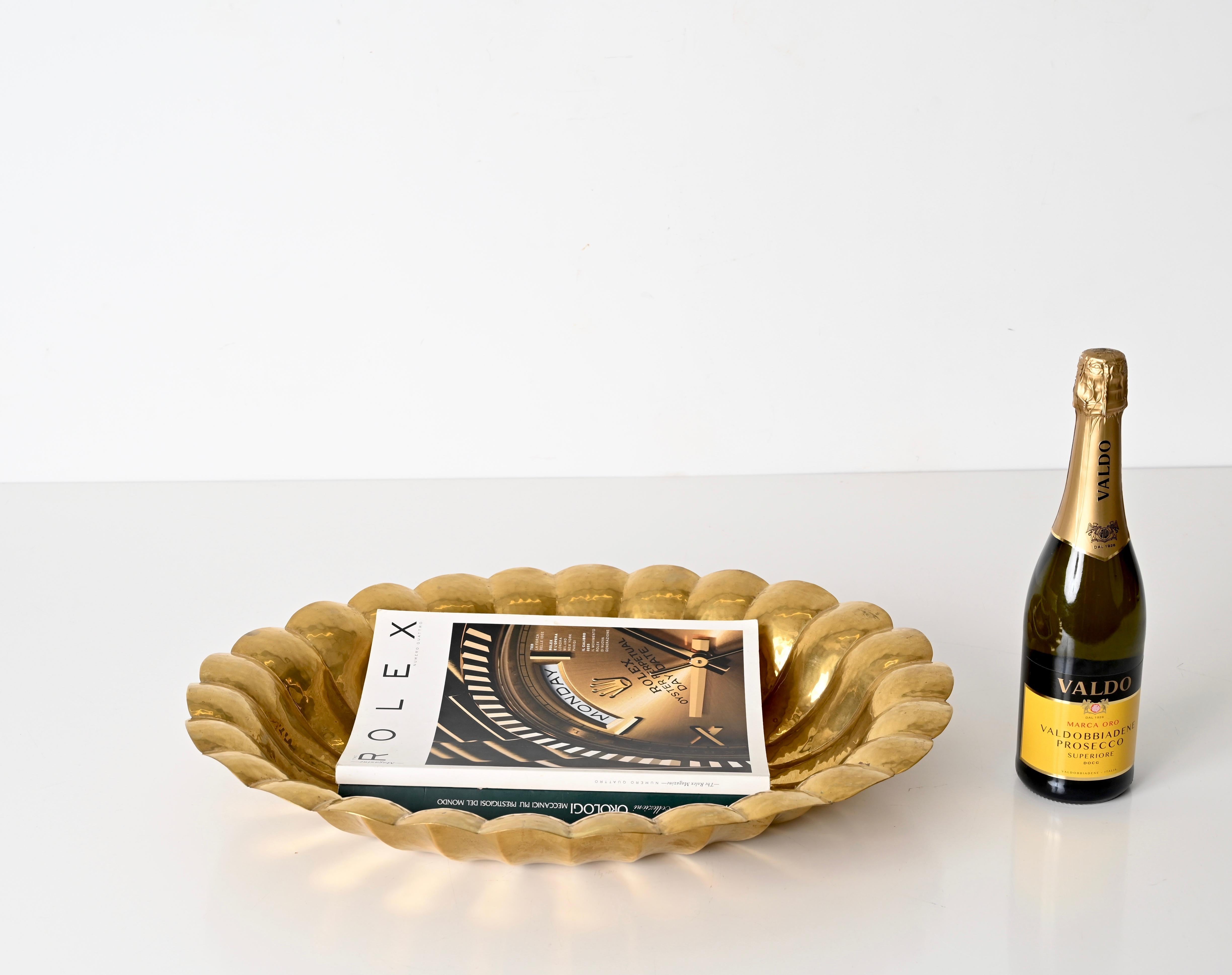 Large Handmade Hammered Brass Centerpiece Bowl by Renzo Cassetti, Italy 1970s 4