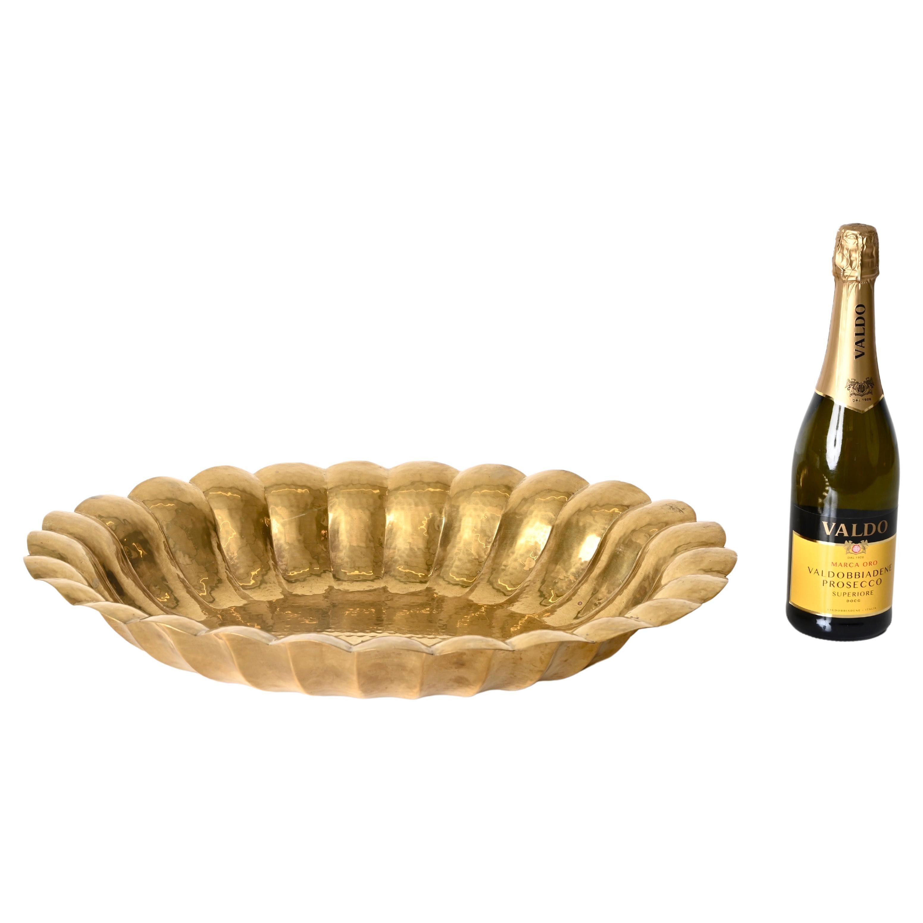 Large Handmade Hammered Brass Centerpiece Bowl by Renzo Cassetti, Italy 1970s 5