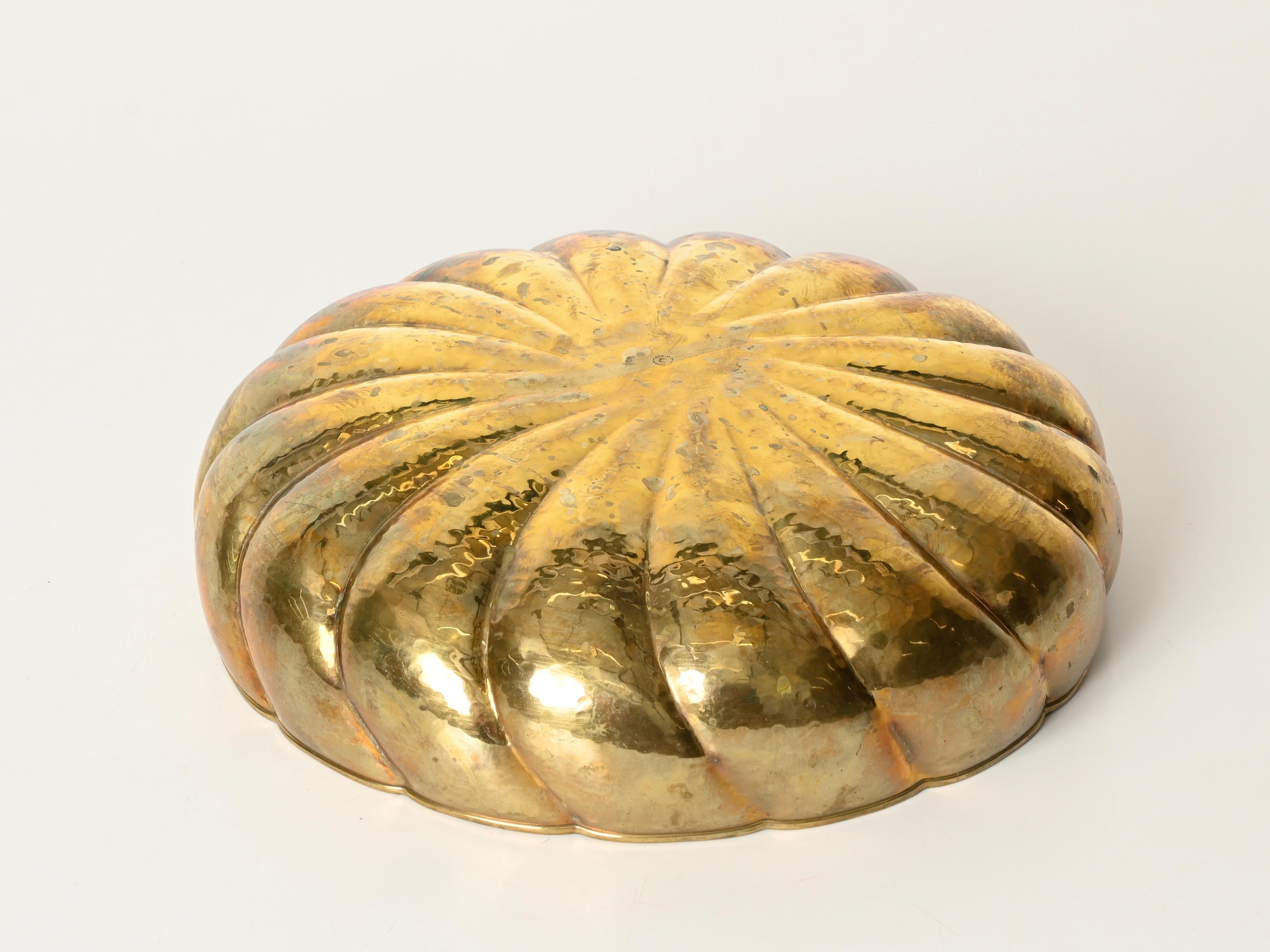 Large Handmade Hammered Brass Centerpiece Bowl by Renzo Cassetti, Italy 1970s 5