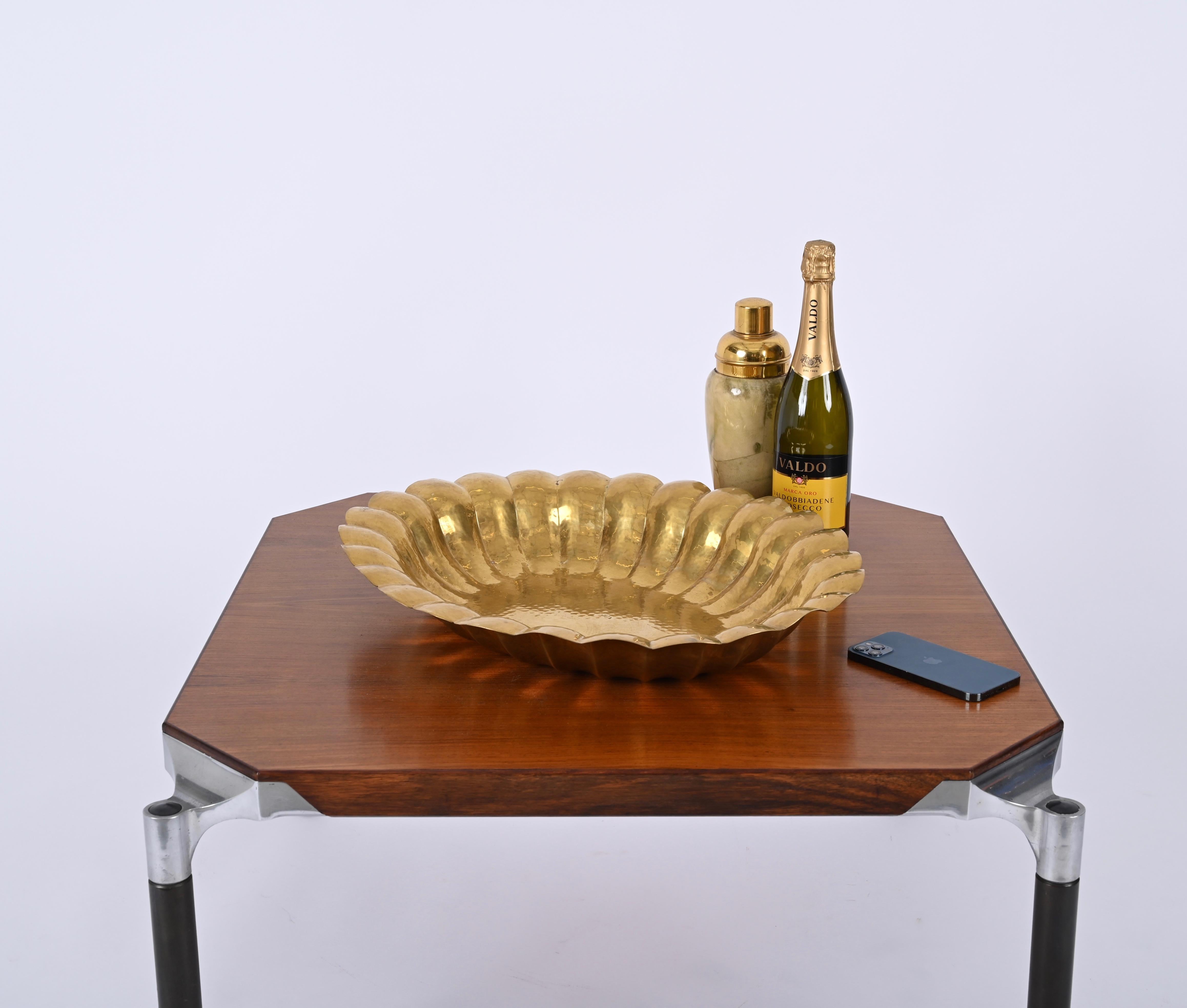 Large Handmade Hammered Brass Centerpiece Bowl by Renzo Cassetti, Italy 1970s 6