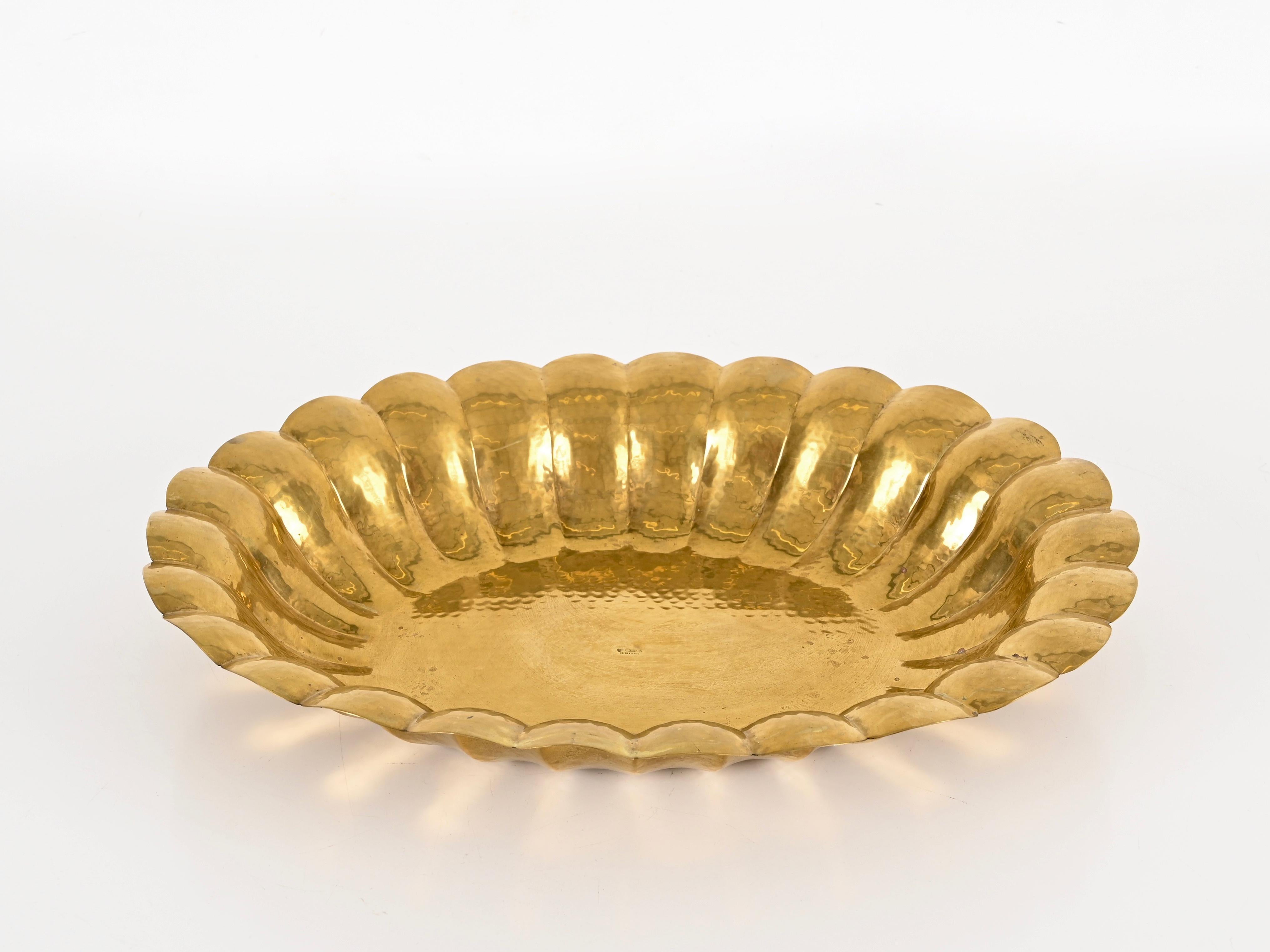 Large Handmade Hammered Brass Centerpiece Bowl by Renzo Cassetti, Italy 1970s 7