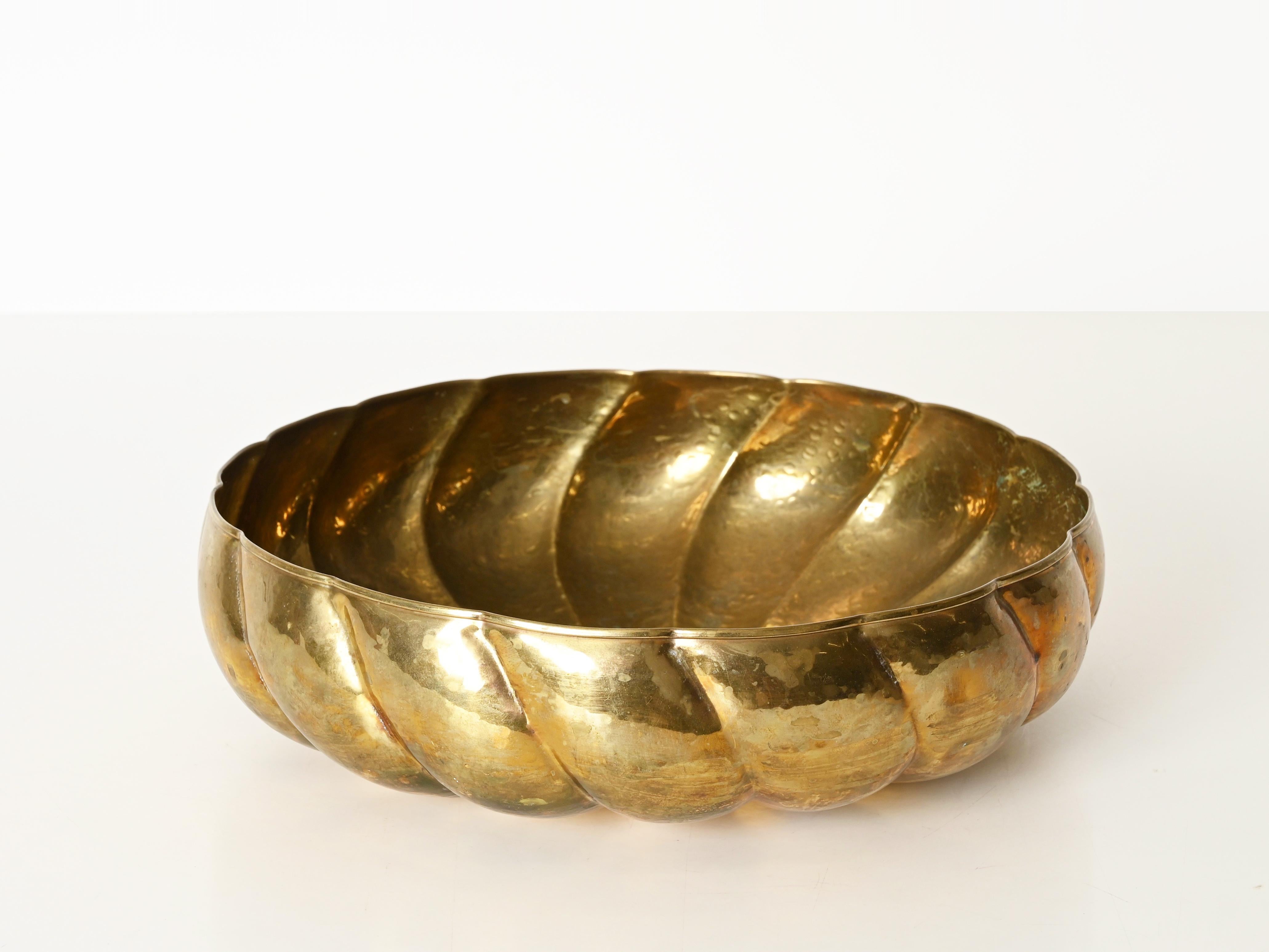 Large Handmade Hammered Brass Centerpiece Bowl by Renzo Cassetti, Italy 1970s 7