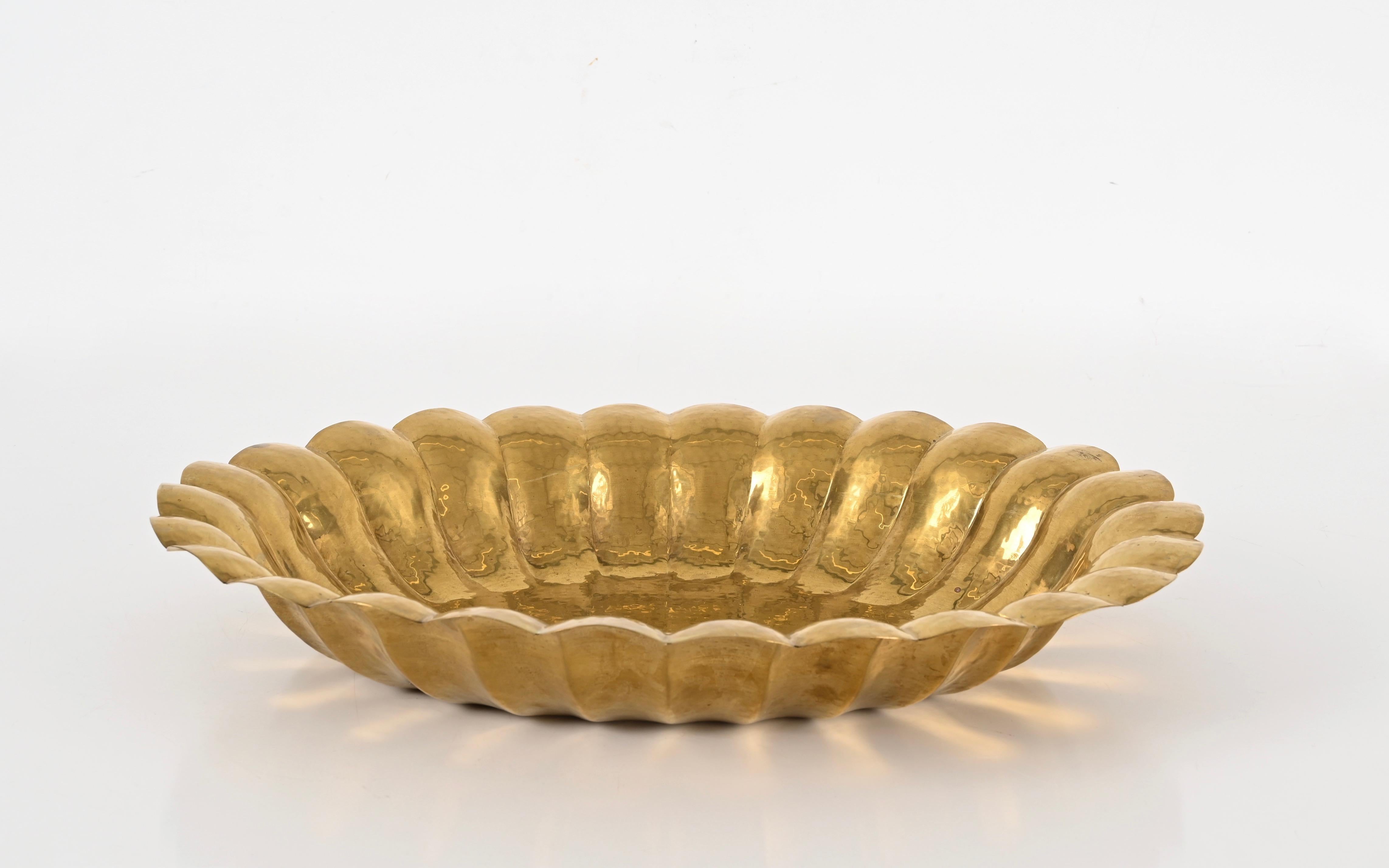 Large Handmade Hammered Brass Centerpiece Bowl by Renzo Cassetti, Italy 1970s 8