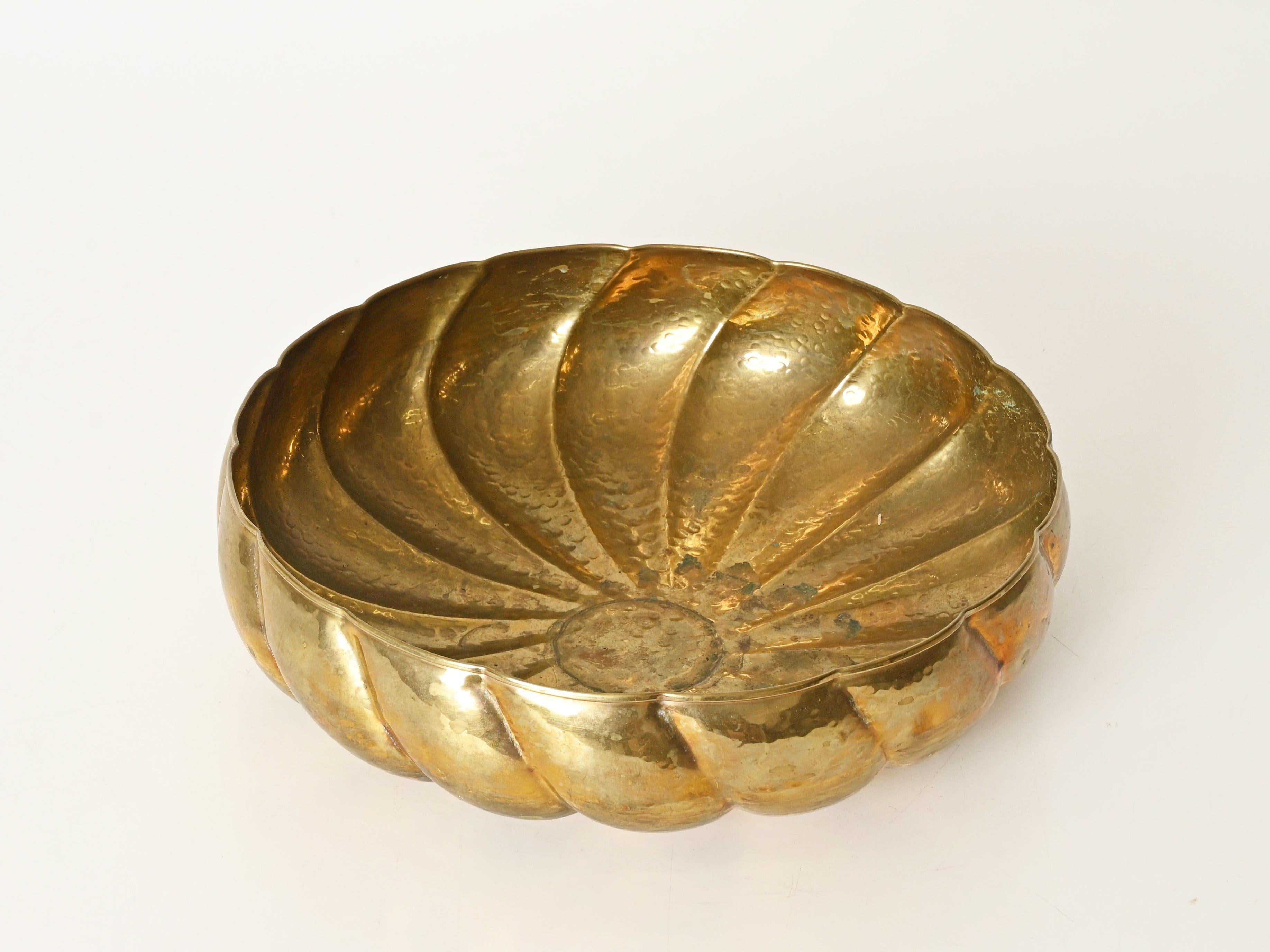 Large Handmade Hammered Brass Centerpiece Bowl by Renzo Cassetti, Italy 1970s 8