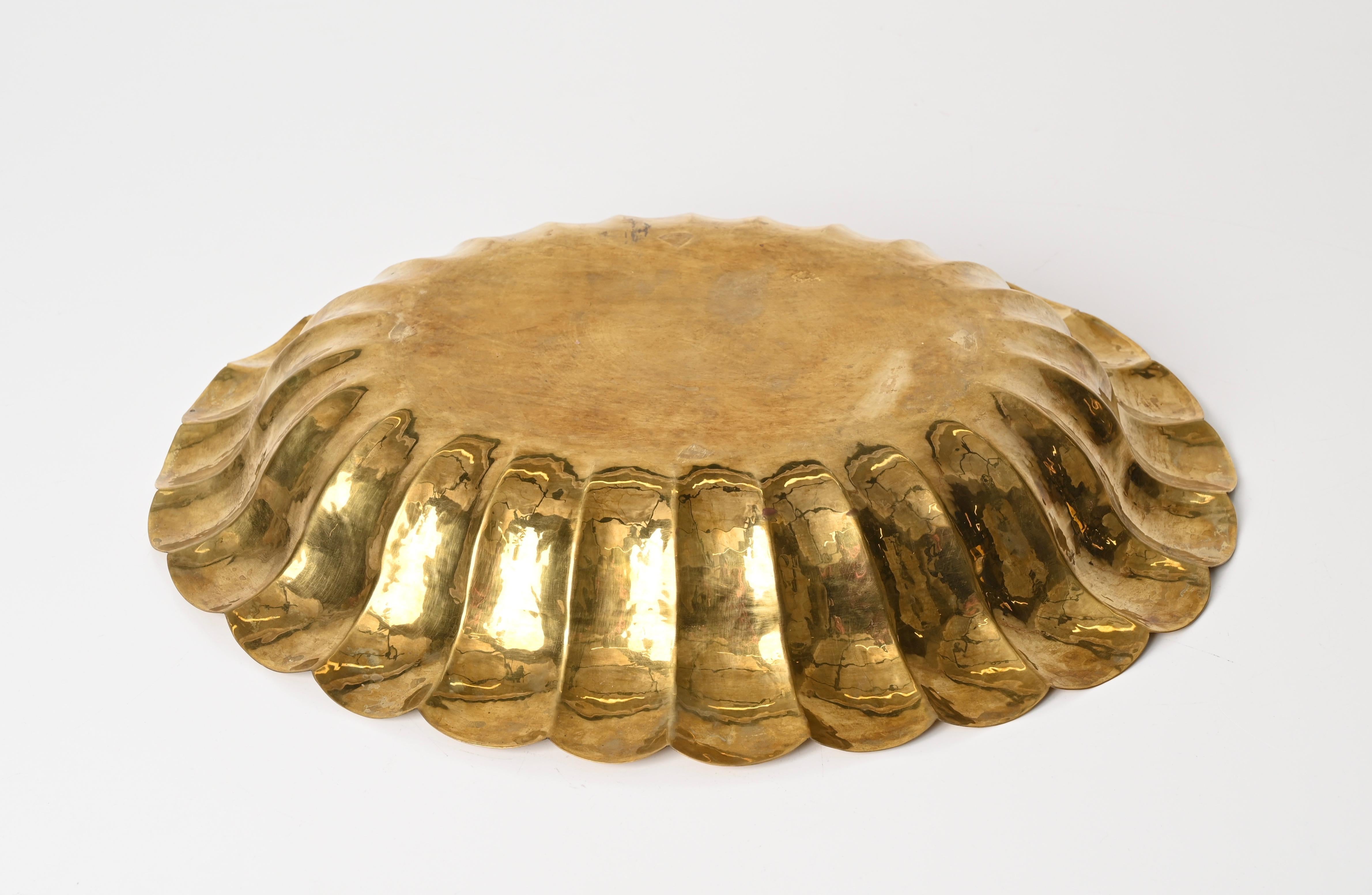 Large Handmade Hammered Brass Centerpiece Bowl by Renzo Cassetti, Italy 1970s 2